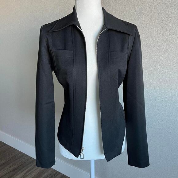 VTG 90S BLACK ZIP-UP BLAZER BLOUSE - Picture 3 of 8